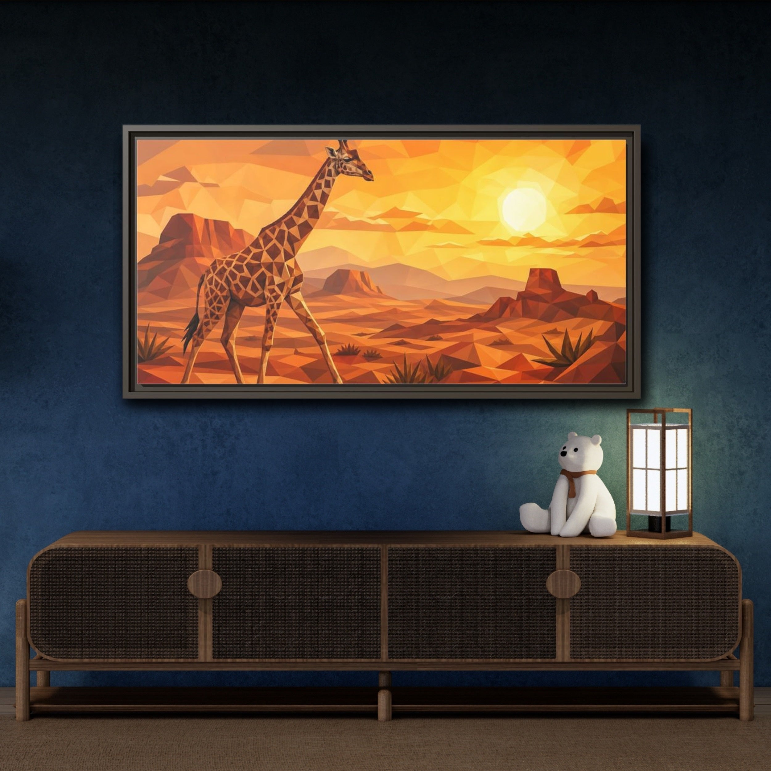 Mockup 4. Animals Giraffe Orange Geometric shown as stretched canvas wall art