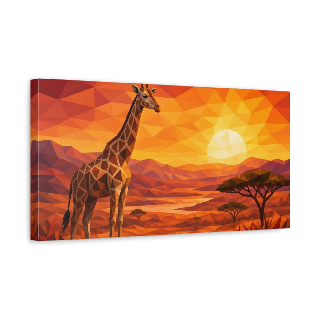 Side Mockup 3. Animals Giraffe Orange Savanna shown as stretched canvas wall art