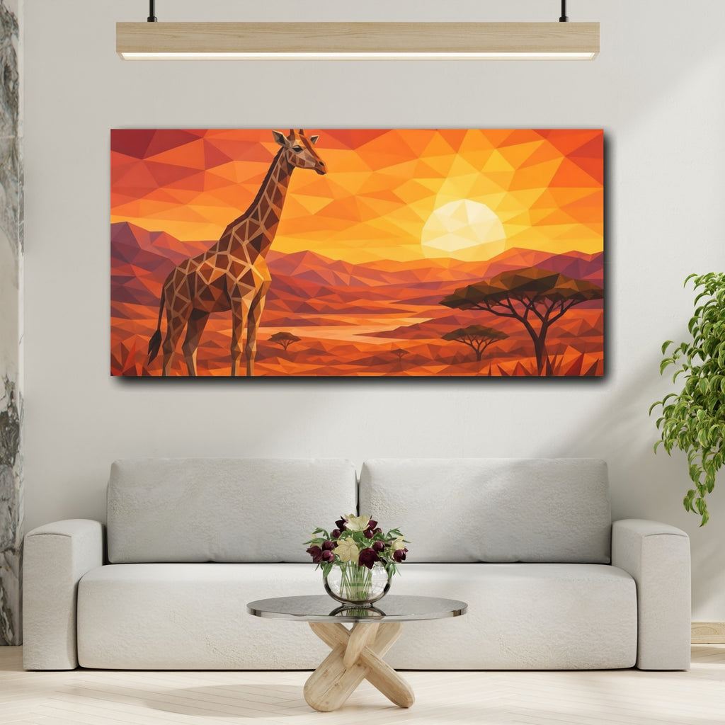 Mockup 2. Animals Giraffe Orange Savanna shown as stretched canvas wall art