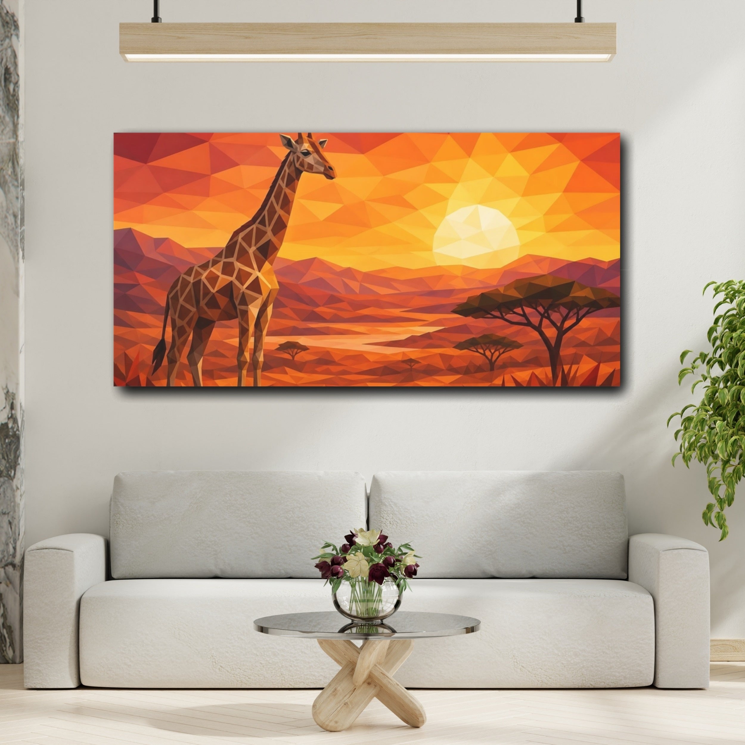 Mockup 2. Animals Giraffe Orange Savanna shown as stretched canvas wall art