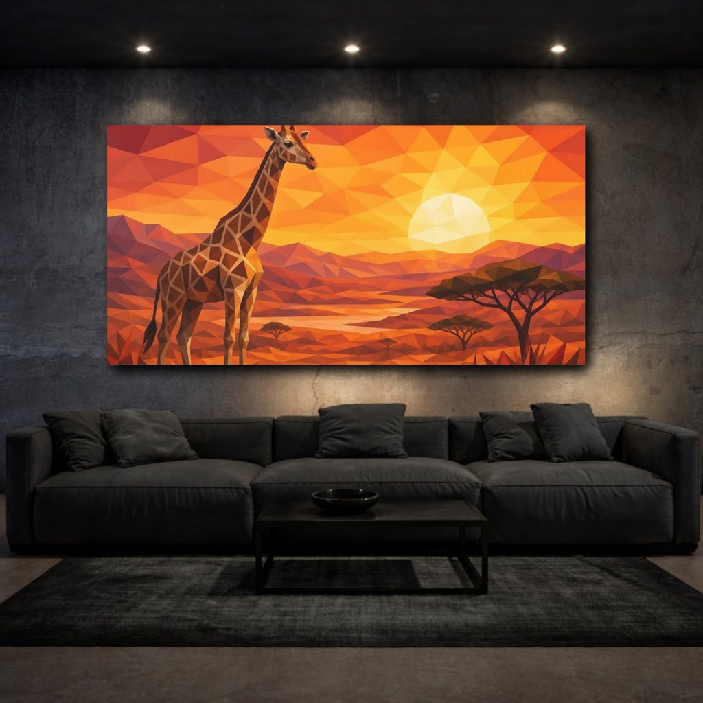 Mockup 3. Animals Giraffe Orange Savanna shown as stretched canvas wall art