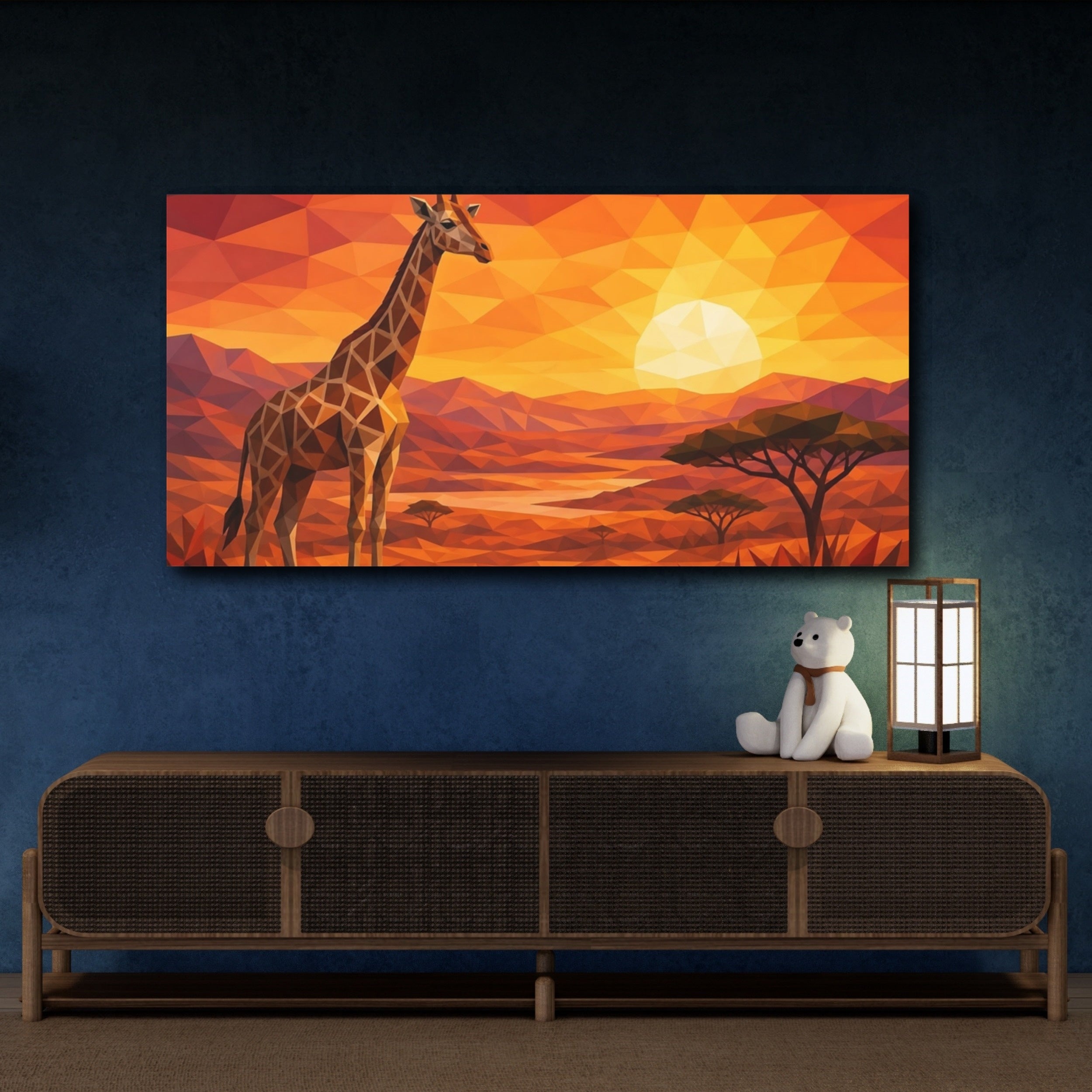 Mockup 4. Animals Giraffe Orange Savanna shown as stretched canvas wall art