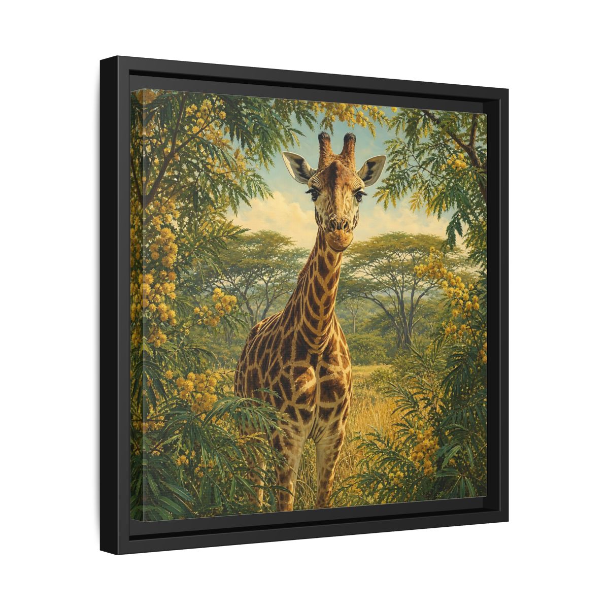 Side Mockup 32. Animals Giraffe Giraffe Safari shown as stretched canvas wall art