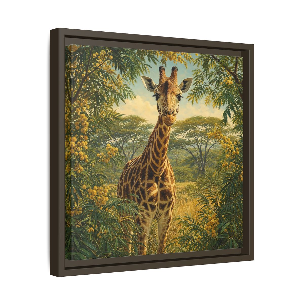 Side Mockup 29. Animals Giraffe Giraffe Safari shown as stretched canvas wall art