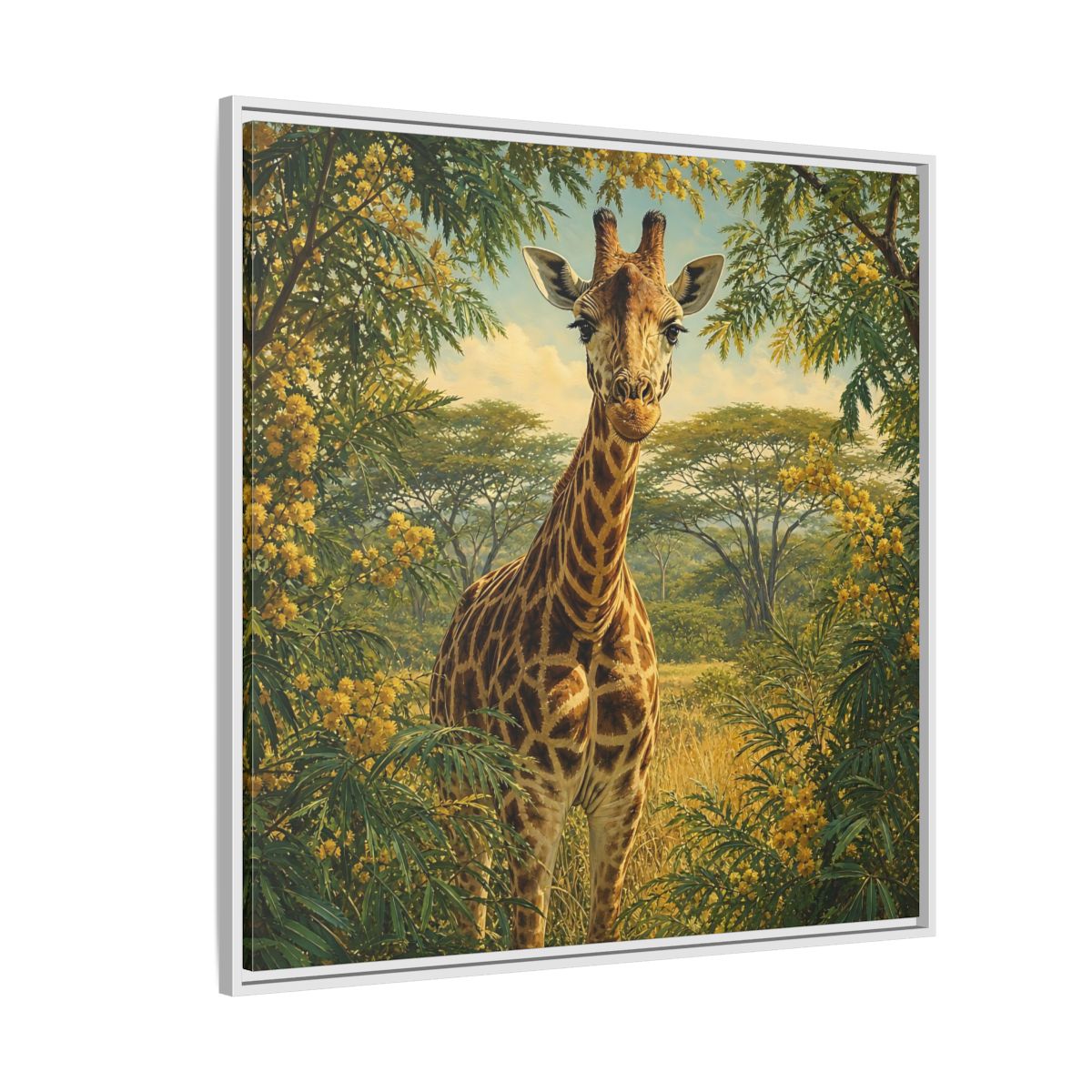 Side Mockup 4. Animals Giraffe Giraffe Safari shown as stretched canvas wall art