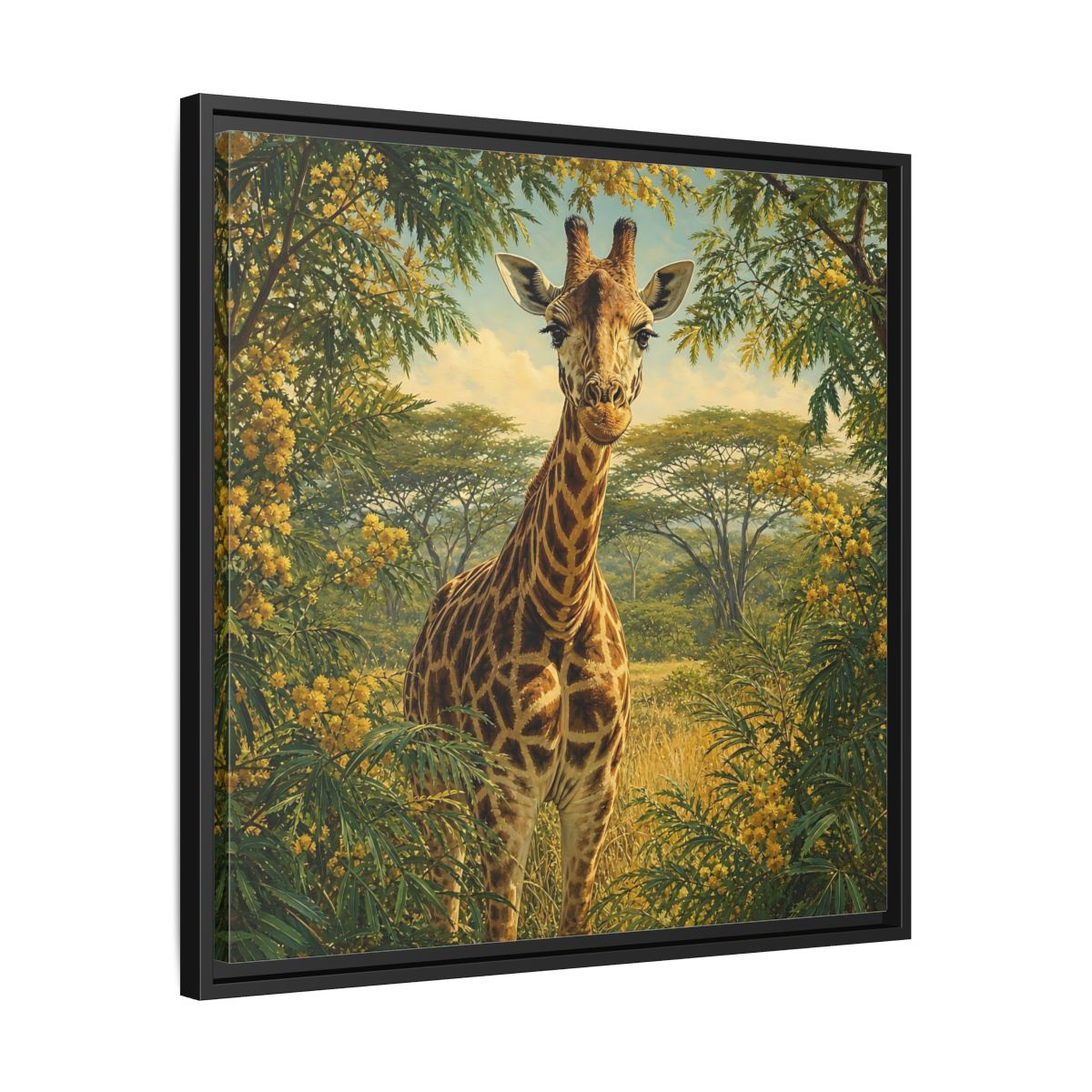 Side Mockup 31. Animals Giraffe Giraffe Safari shown as stretched canvas wall art