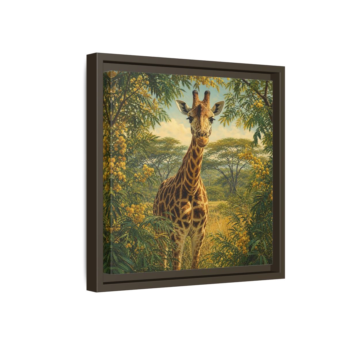 Side Mockup 17. Animals Giraffe Giraffe Safari shown as stretched canvas wall art