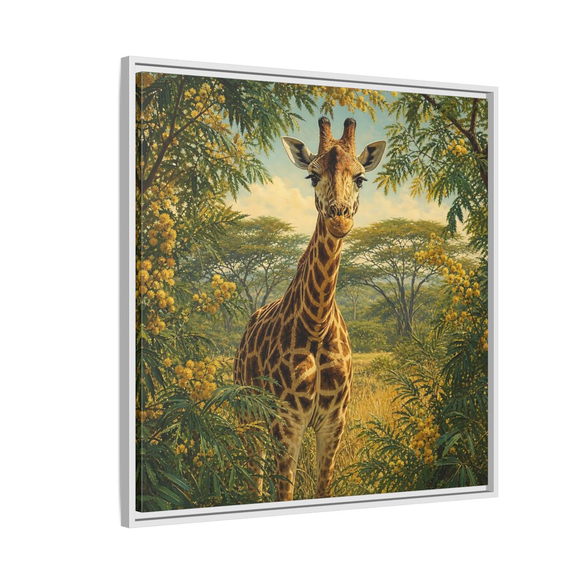 Side Mockup 7. Animals Giraffe Giraffe Safari shown as stretched canvas wall art