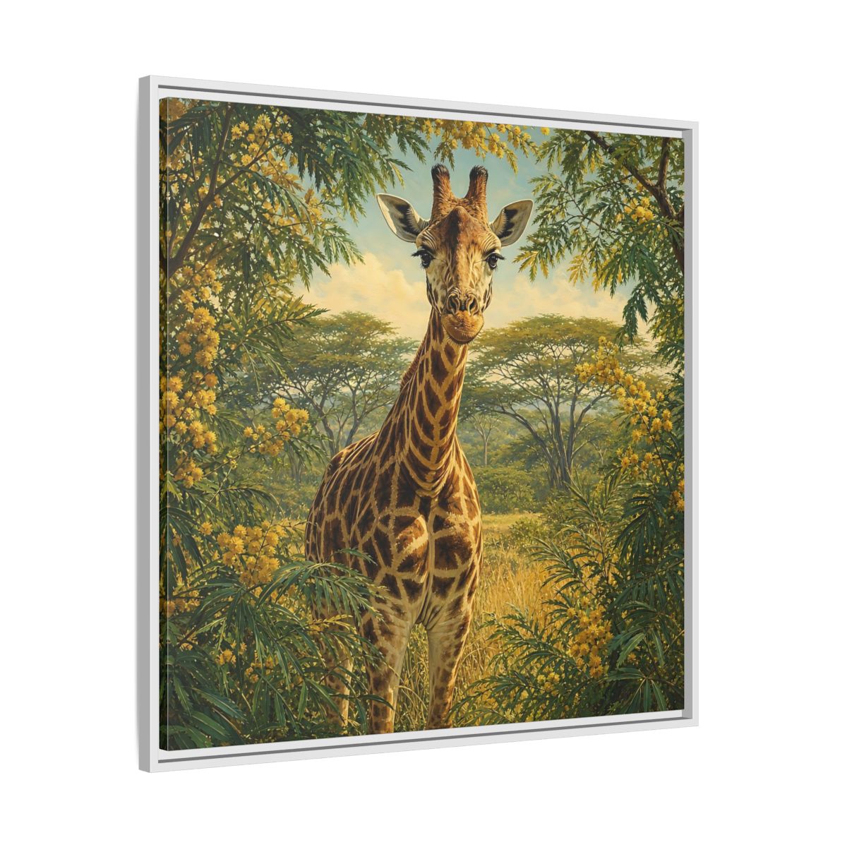 Side Mockup 25. Animals Giraffe Giraffe Safari shown as stretched canvas wall art