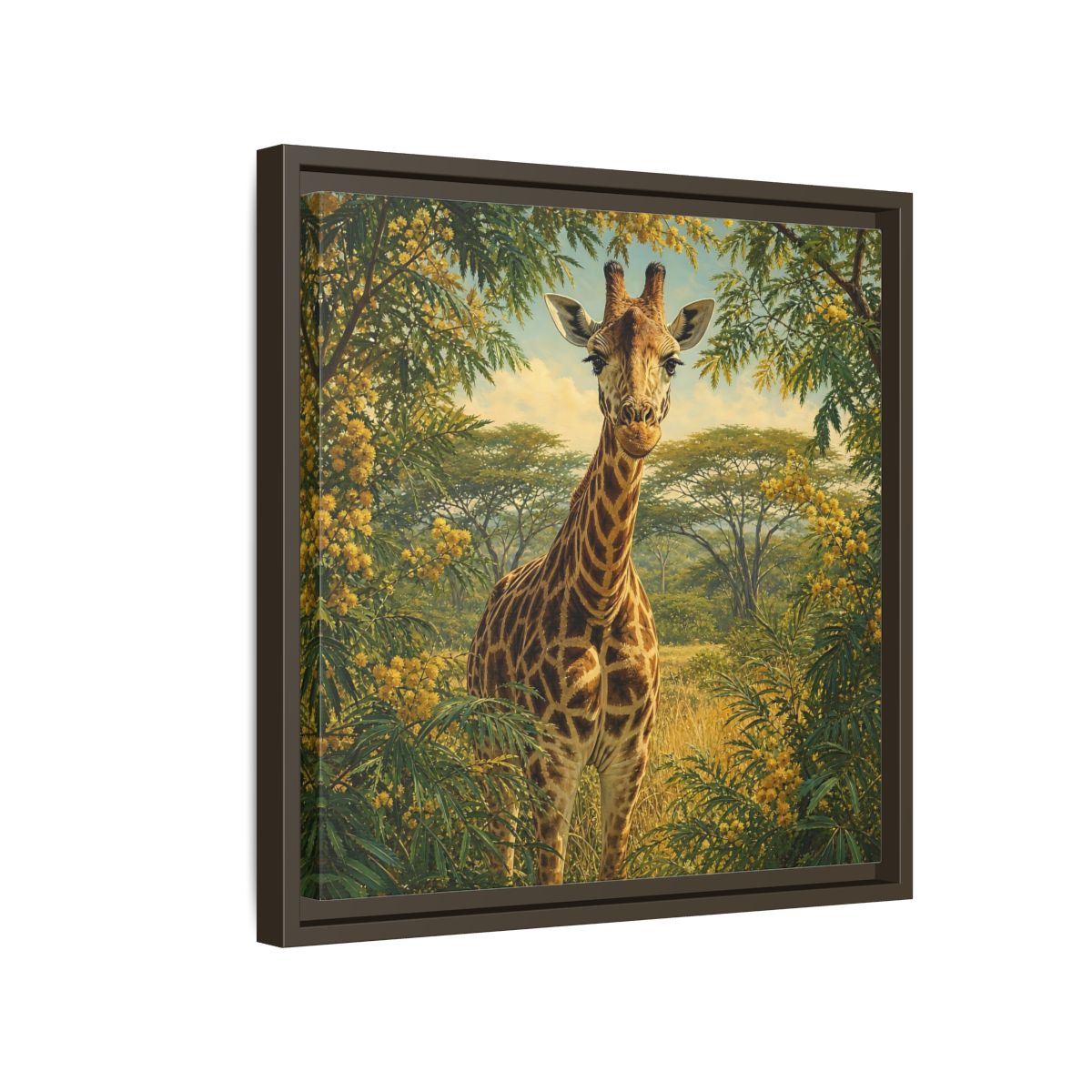 Side Mockup 14. Animals Giraffe Giraffe Safari shown as stretched canvas wall art