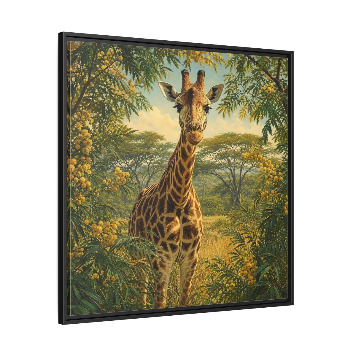Side Mockup 30. Animals Giraffe Giraffe Safari shown as stretched canvas wall art