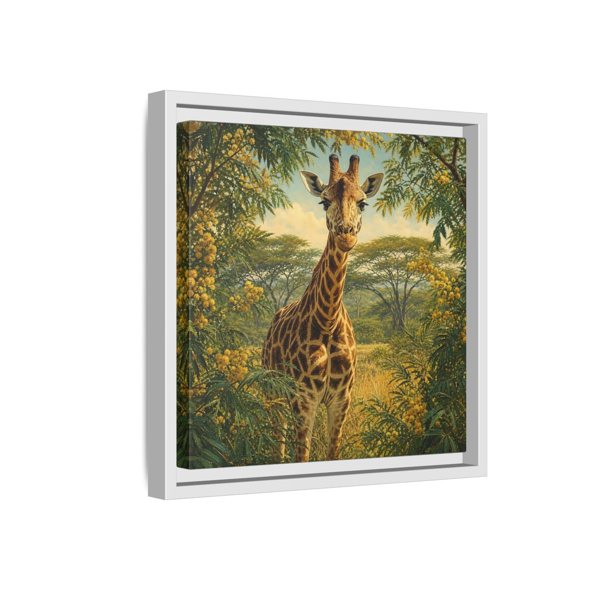 Side Mockup 16. Animals Giraffe Giraffe Safari shown as stretched canvas wall art