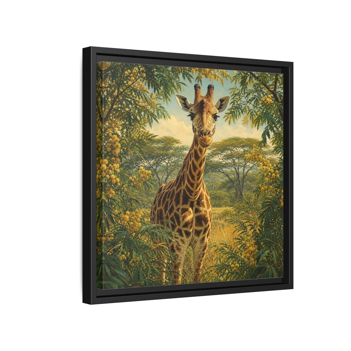 Side Mockup 15. Animals Giraffe Giraffe Safari shown as stretched canvas wall art