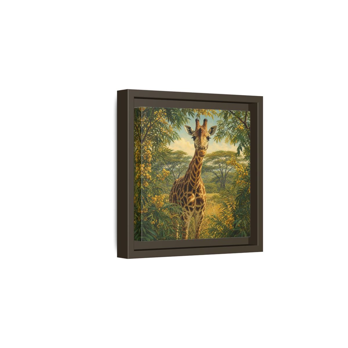 Side Mockup 2. Animals Giraffe Giraffe Safari shown as stretched canvas wall art