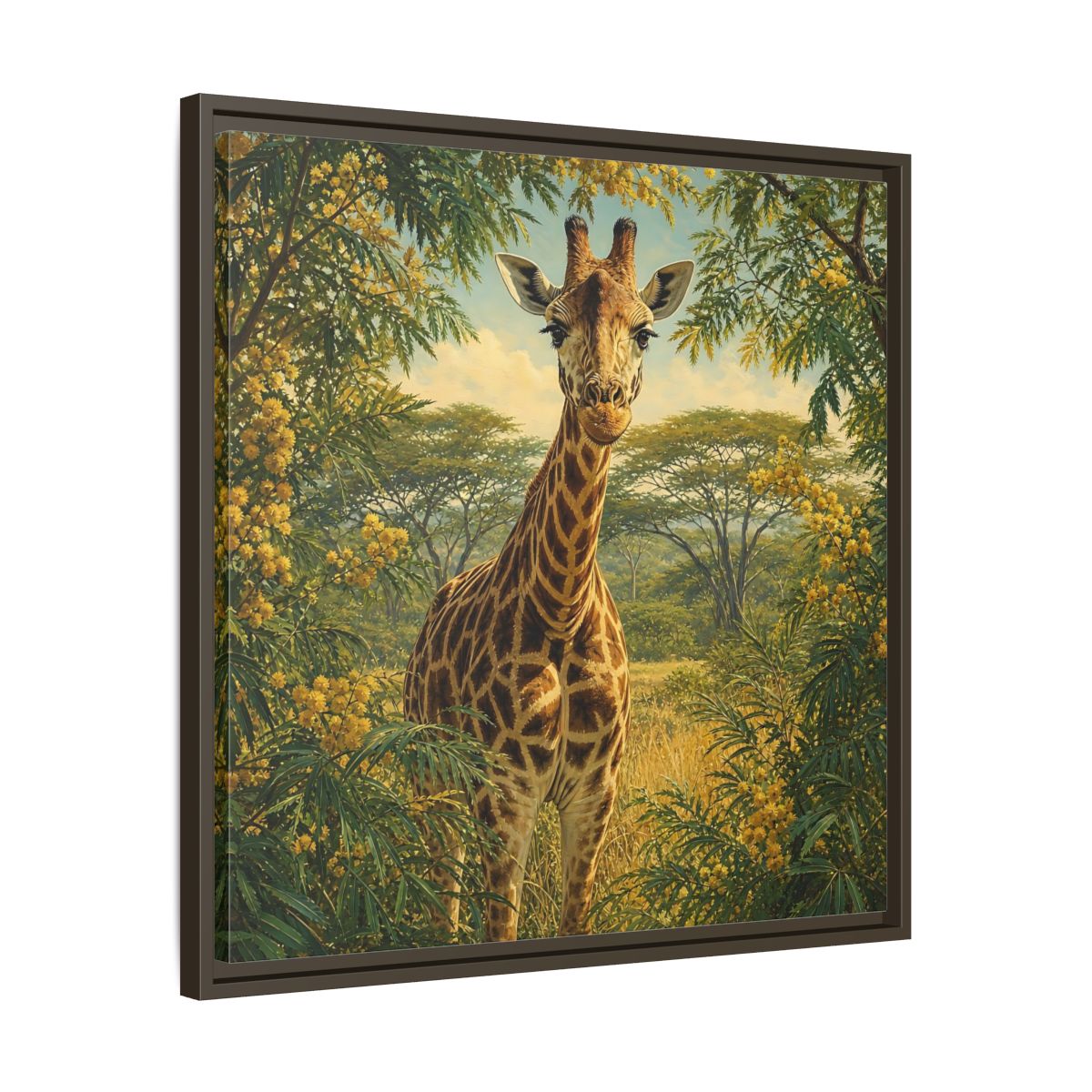 Side Mockup 27. Animals Giraffe Giraffe Safari shown as stretched canvas wall art