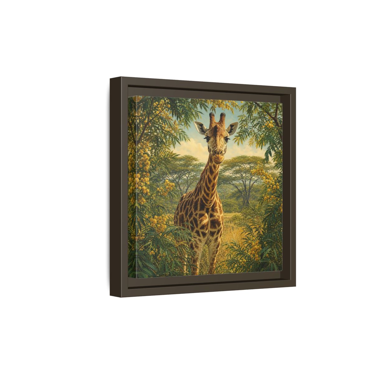 Side Mockup 20. Animals Giraffe Giraffe Safari shown as stretched canvas wall art