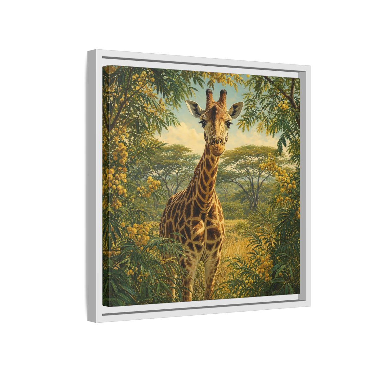 Side Mockup 13. Animals Giraffe Giraffe Safari shown as stretched canvas wall art