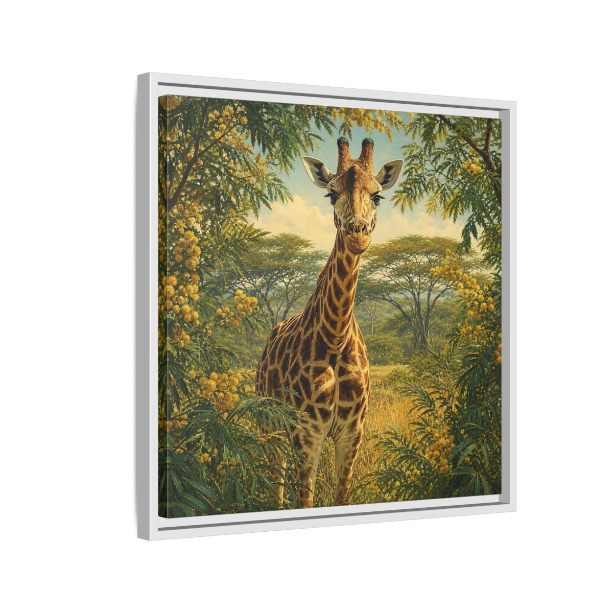 Side Mockup 10. Animals Giraffe Giraffe Safari shown as stretched canvas wall art
