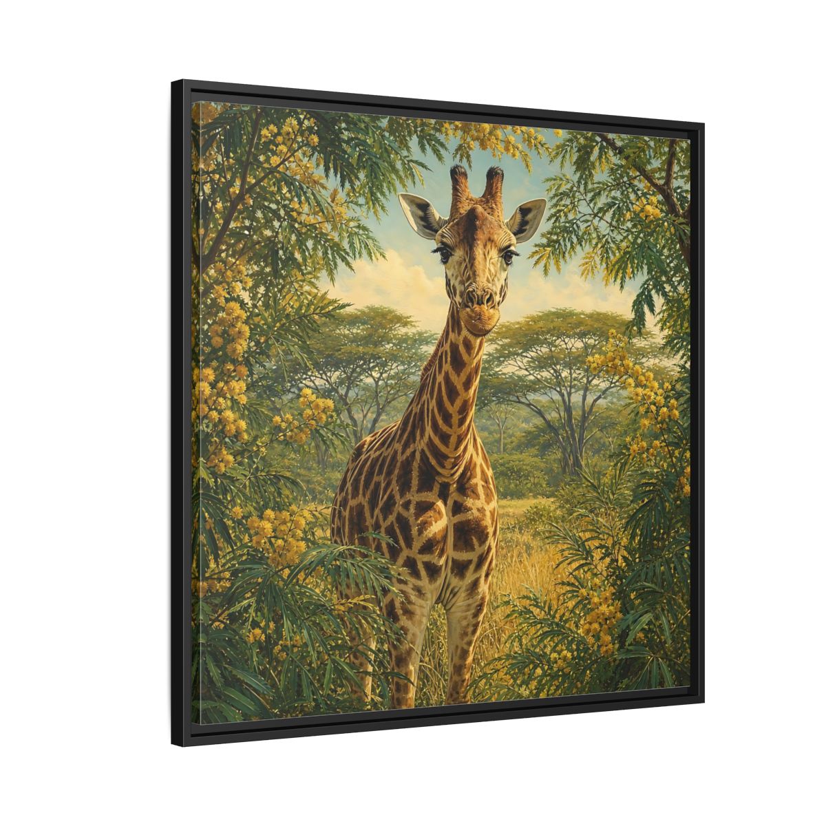 Side Mockup 9. Animals Giraffe Giraffe Safari shown as stretched canvas wall art