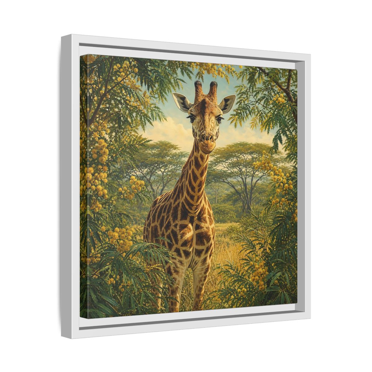 Side Mockup 28. Animals Giraffe Giraffe Safari shown as stretched canvas wall art
