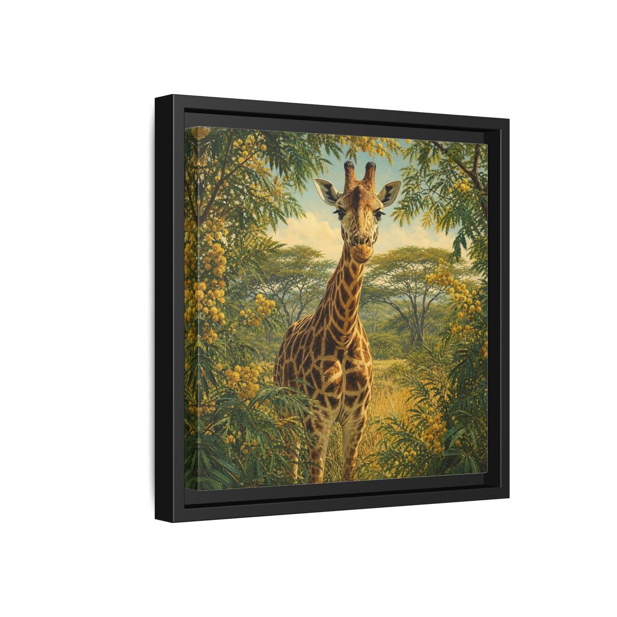 Side Mockup 18. Animals Giraffe Giraffe Safari shown as stretched canvas wall art