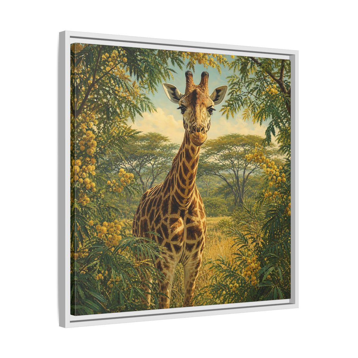 Side Mockup 26. Animals Giraffe Giraffe Safari shown as stretched canvas wall art