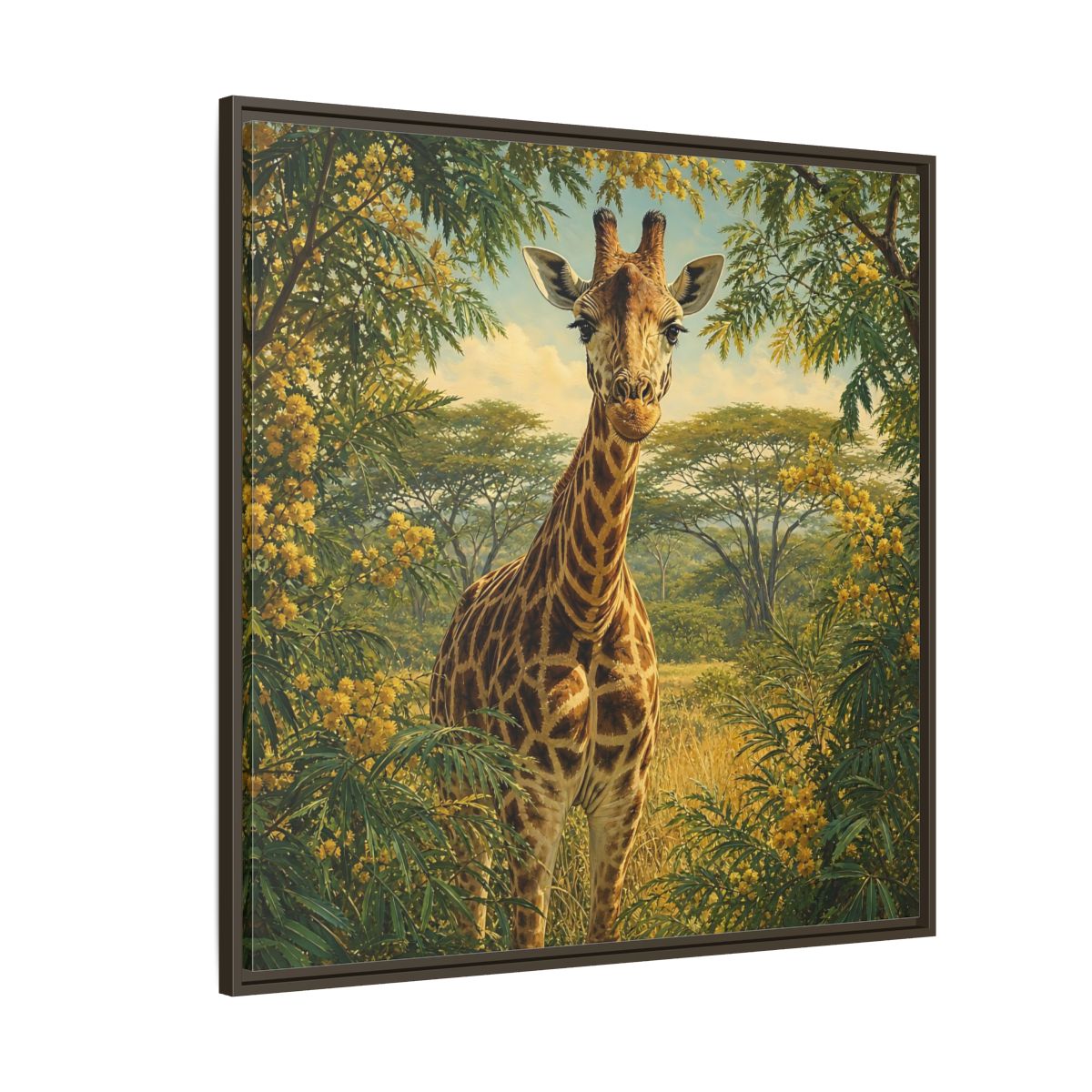 Side Mockup 5. Animals Giraffe Giraffe Safari shown as stretched canvas wall art