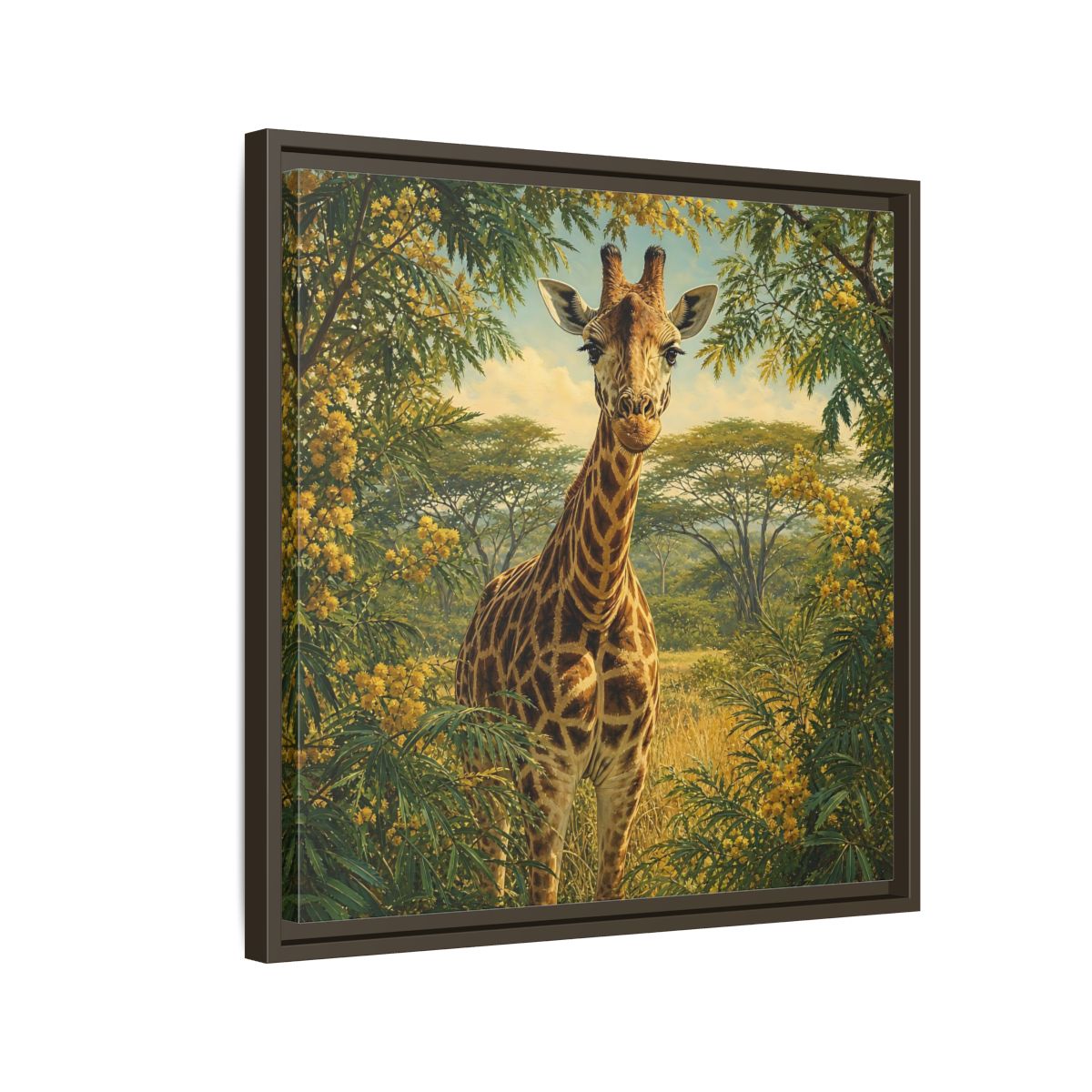 Side Mockup 11. Animals Giraffe Giraffe Safari shown as stretched canvas wall art