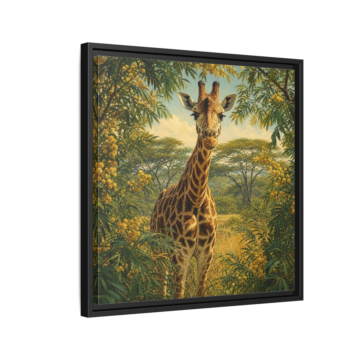 Side Mockup 12. Animals Giraffe Giraffe Safari shown as stretched canvas wall art