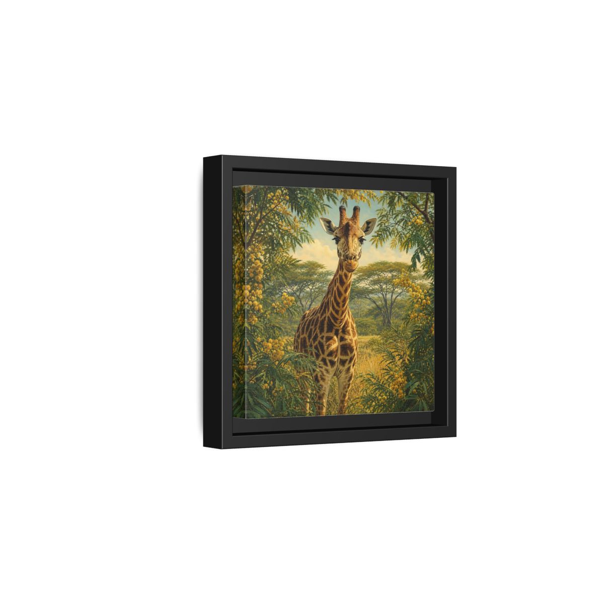 Side Mockup 3. Animals Giraffe Giraffe Safari shown as stretched canvas wall art