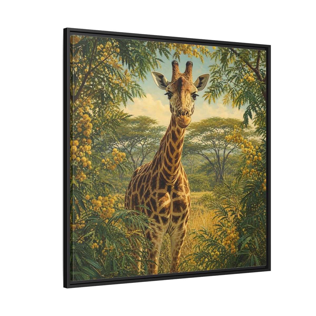 Side Mockup 6. Animals Giraffe Giraffe Safari shown as stretched canvas wall art