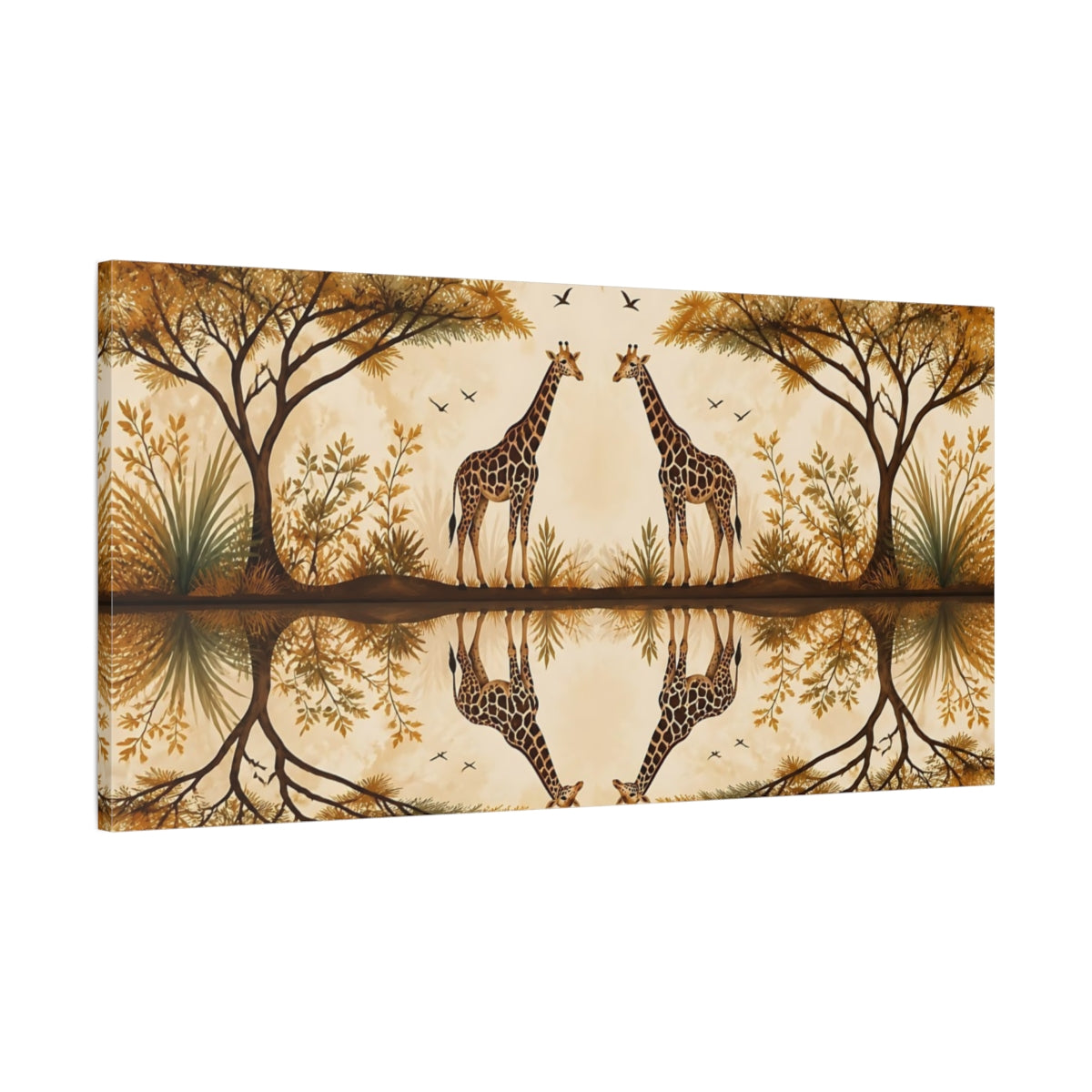 Main Mockup. Animals Giraffes Brown And Gold shown as stretched canvas wall art