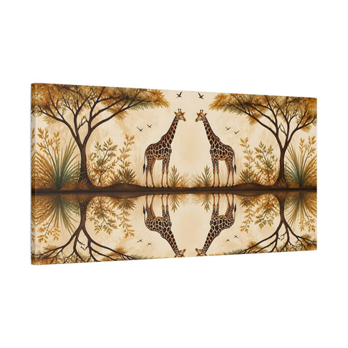 Main Mockup. Animals Giraffes Brown And Gold shown as stretched canvas wall art