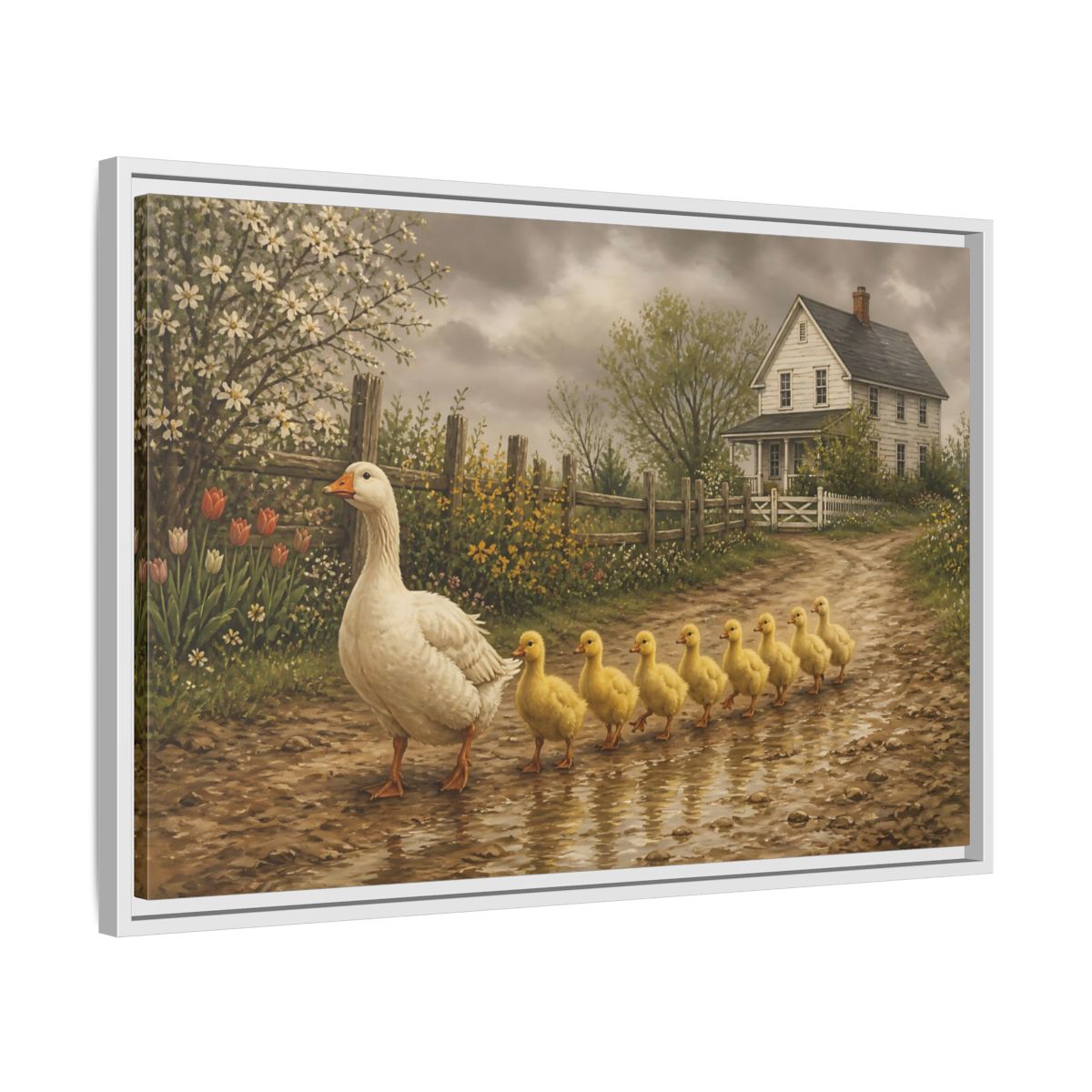 Side Mockup 10. Animals Goose, Ducklings Farm Animals shown as stretched canvas wall art