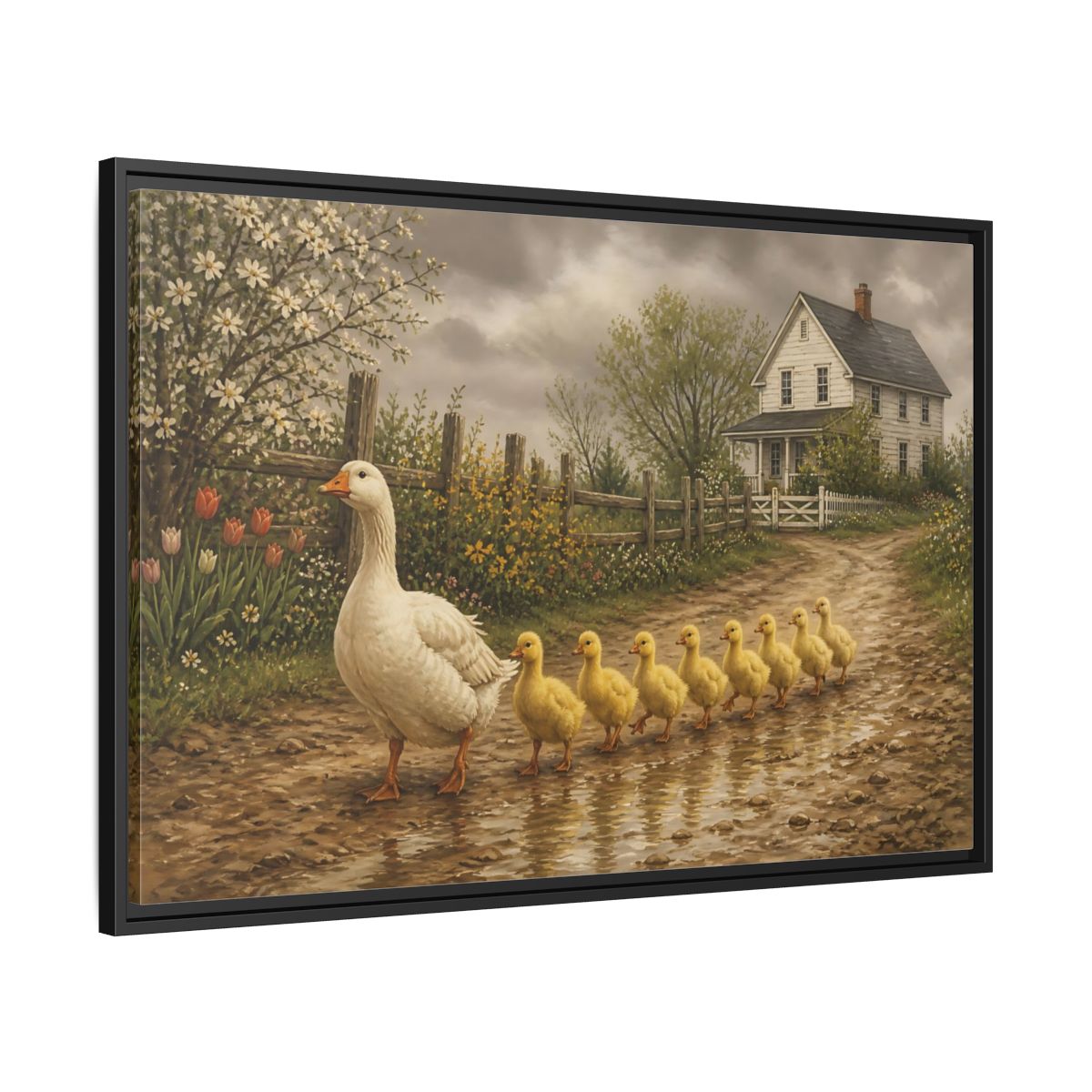 Side Mockup 13. Animals Goose, Ducklings Farm Animals shown as stretched canvas wall art