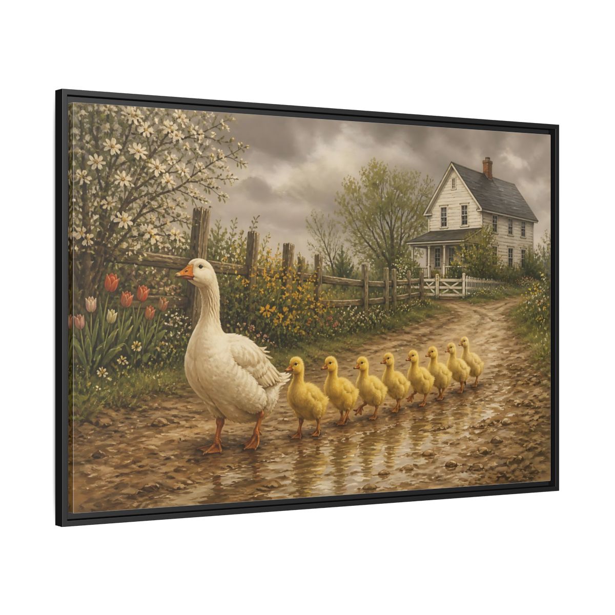 Side Mockup 12. Animals Goose, Ducklings Farm Animals shown as stretched canvas wall art