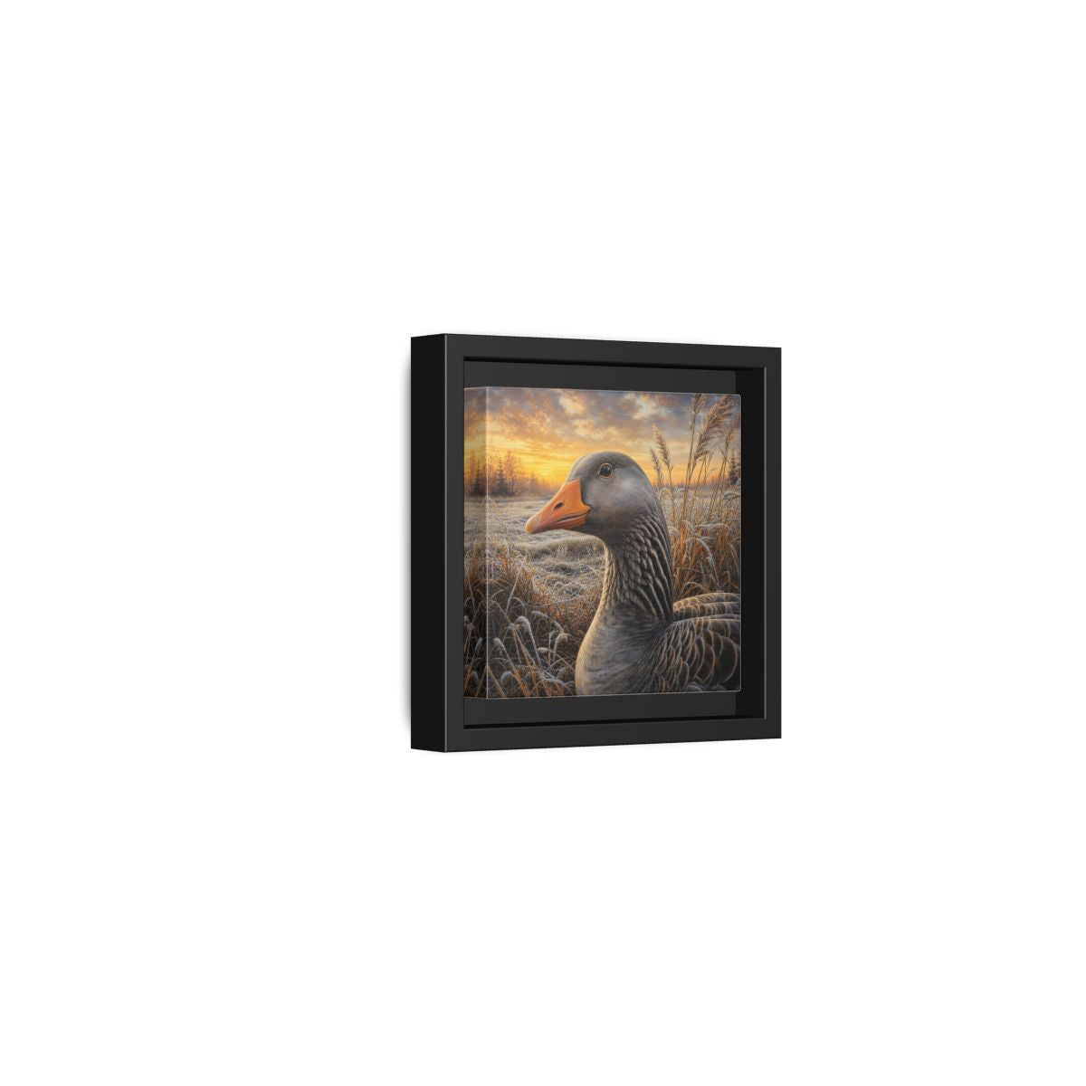 Side Mockup 24. Animals Goose Winter Goose shown as stretched canvas wall art