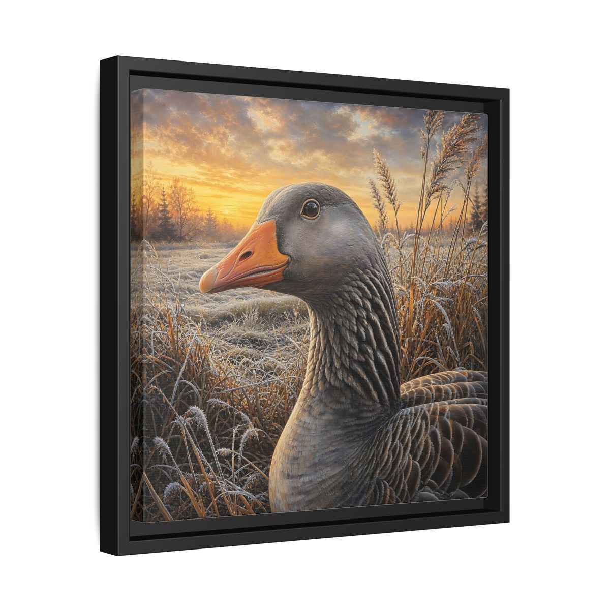 Side Mockup 32. Animals Goose Winter Goose shown as stretched canvas wall art
