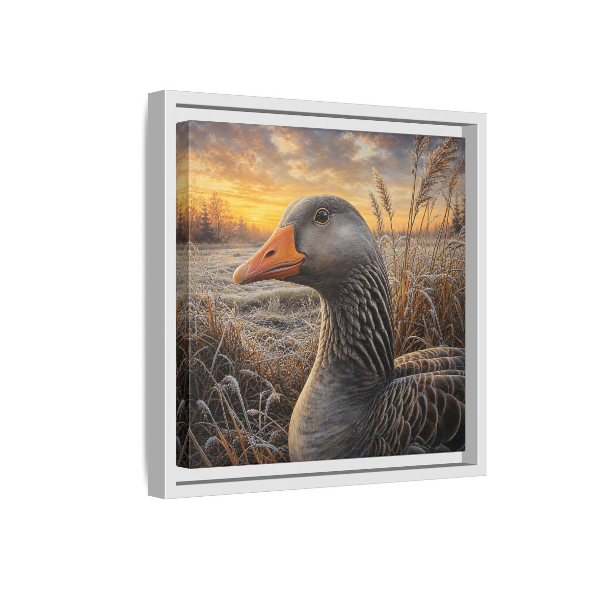Side Mockup 16. Animals Goose Winter Goose shown as stretched canvas wall art