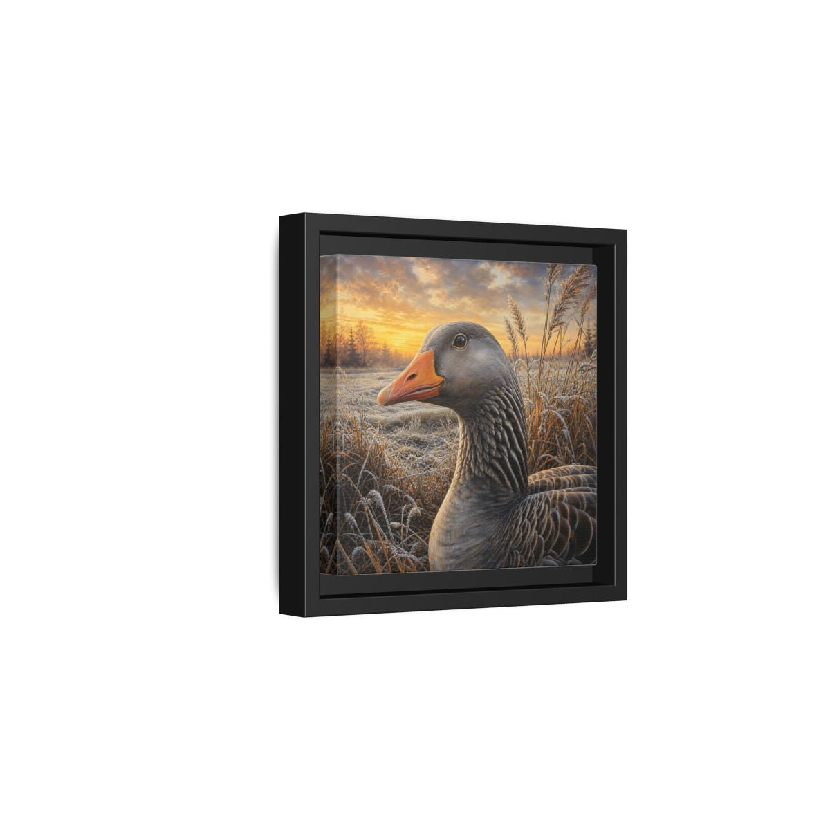 Side Mockup 3. Animals Goose Winter Goose shown as stretched canvas wall art