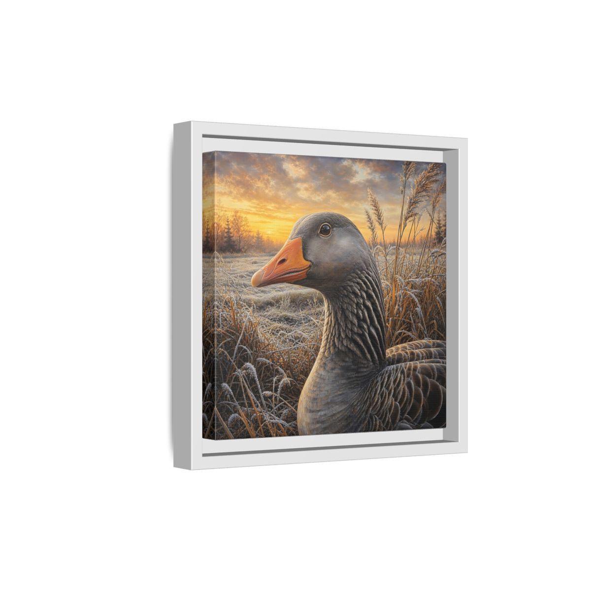 Side Mockup 19. Animals Goose Winter Goose shown as stretched canvas wall art