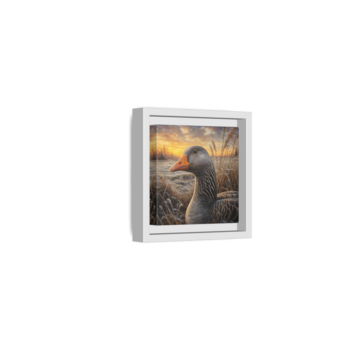 Side Mockup 22. Animals Goose Winter Goose shown as stretched canvas wall art