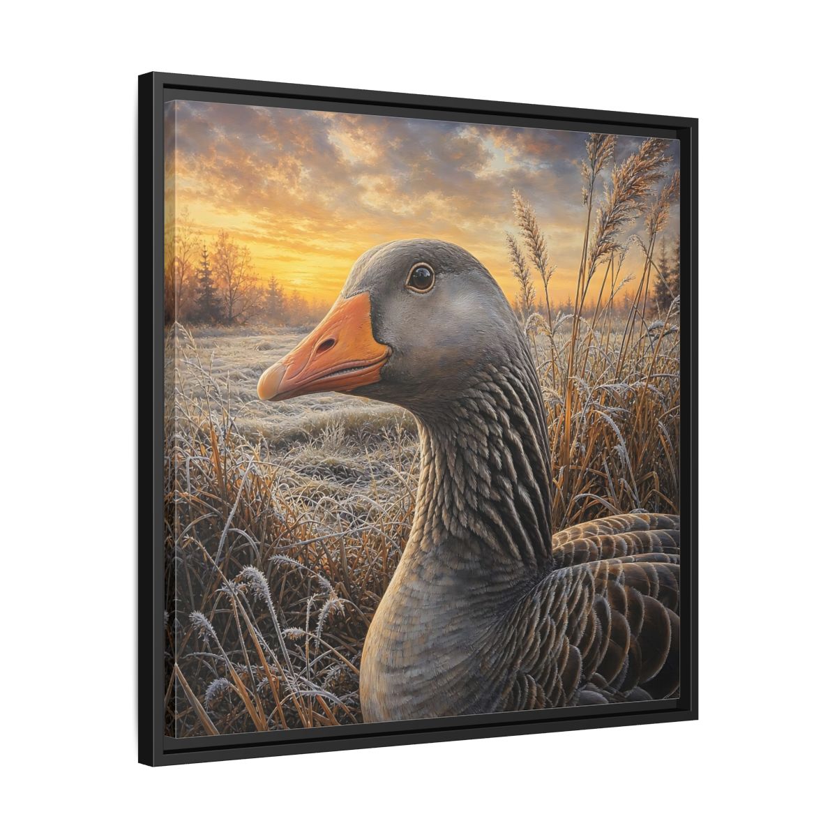 Side Mockup 31. Animals Goose Winter Goose shown as stretched canvas wall art