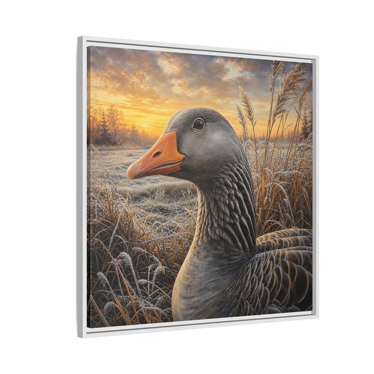 Side Mockup 7. Animals Goose Winter Goose shown as stretched canvas wall art