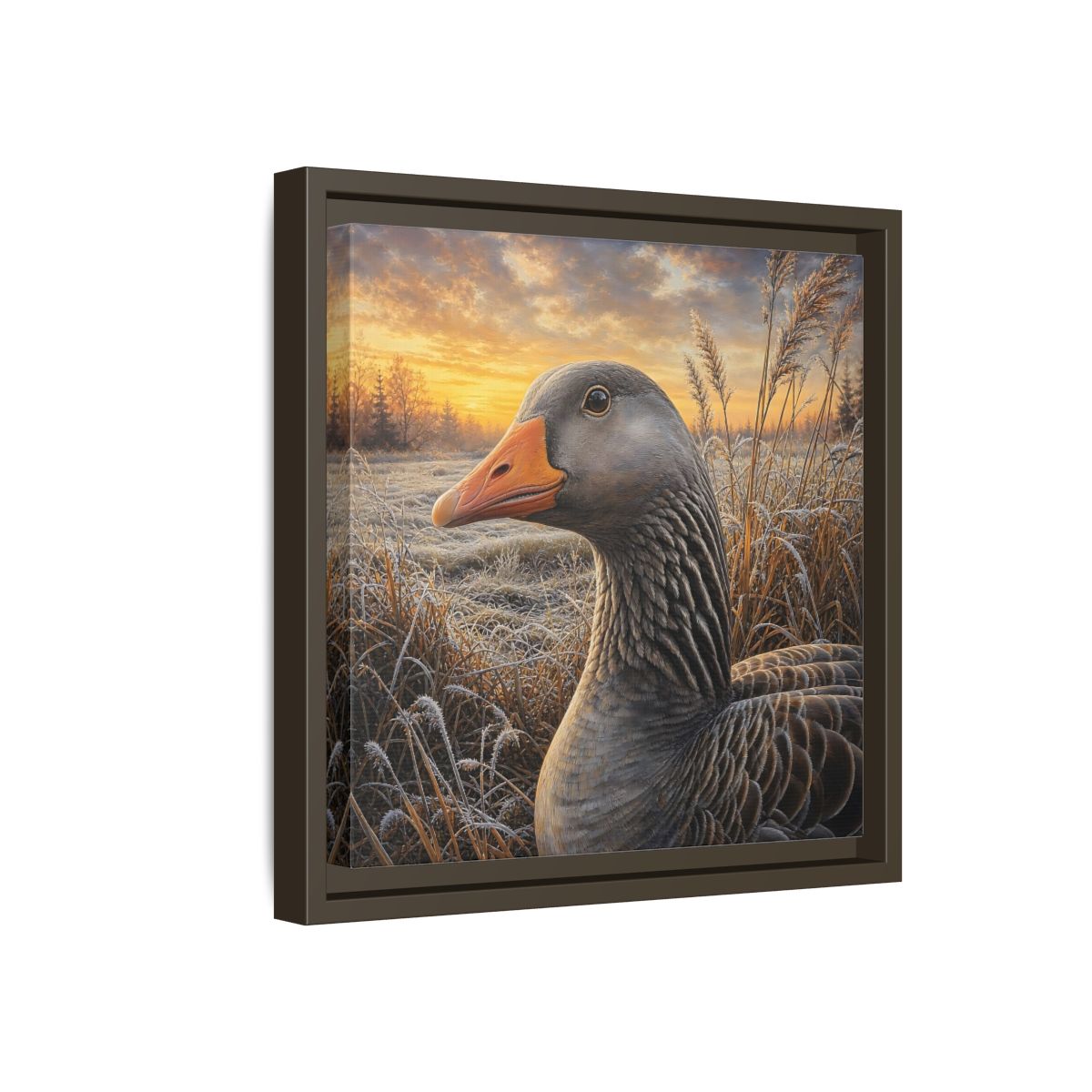 Side Mockup 17. Animals Goose Winter Goose shown as stretched canvas wall art