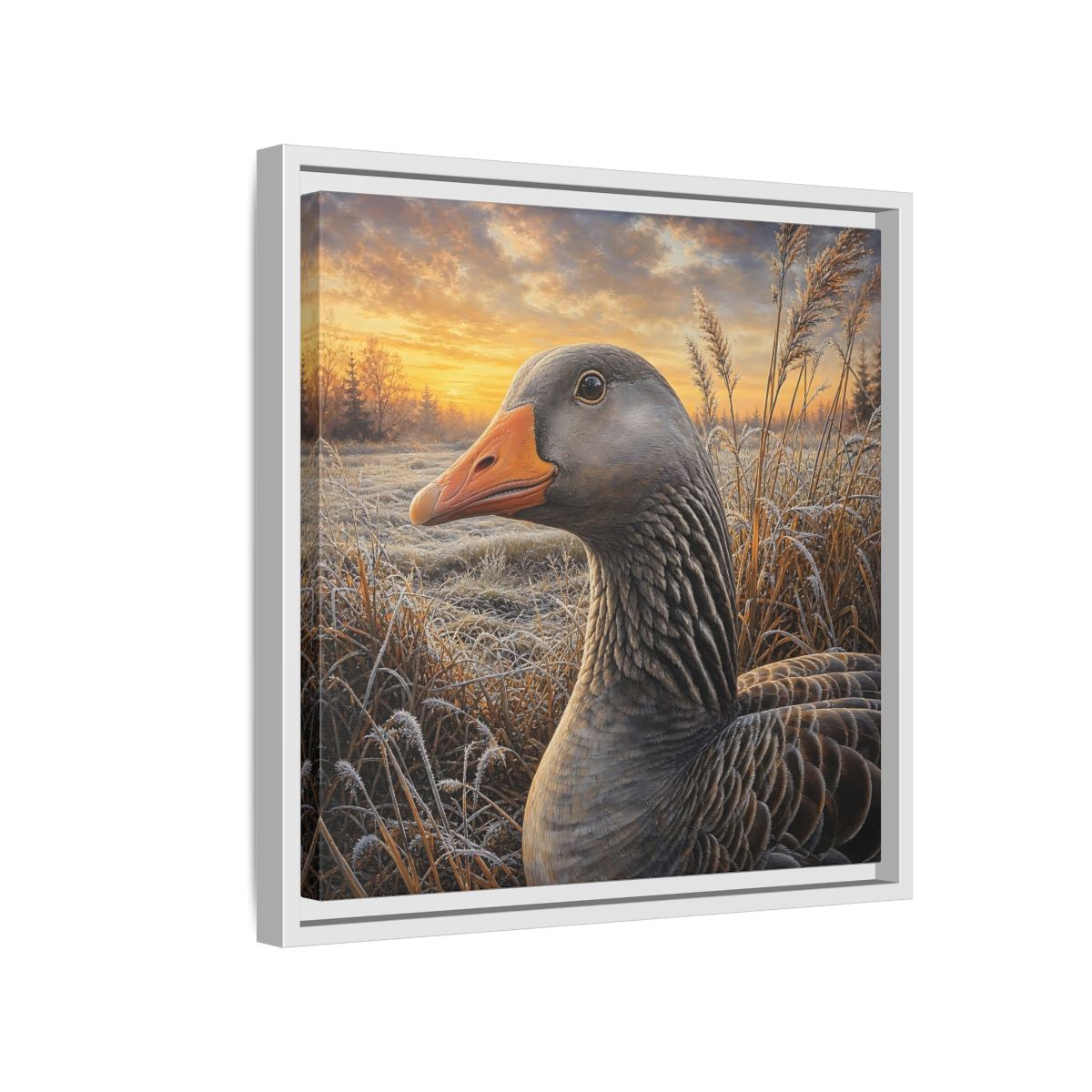 Side Mockup 13. Animals Goose Winter Goose shown as stretched canvas wall art