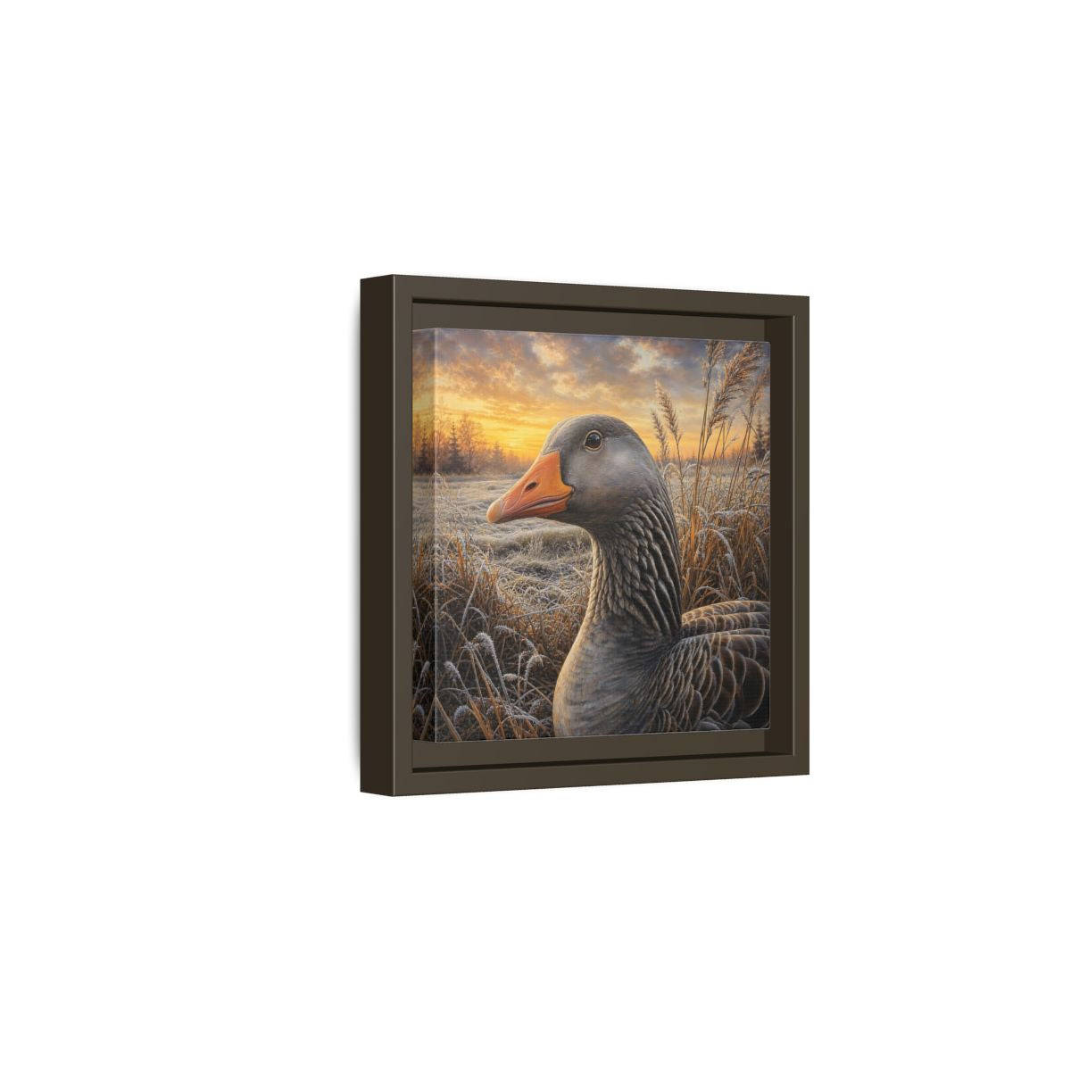 Side Mockup 2. Animals Goose Winter Goose shown as stretched canvas wall art