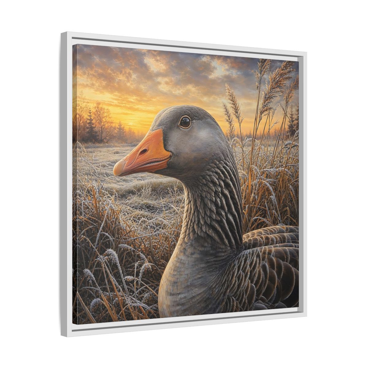 Side Mockup 26. Animals Goose Winter Goose shown as stretched canvas wall art