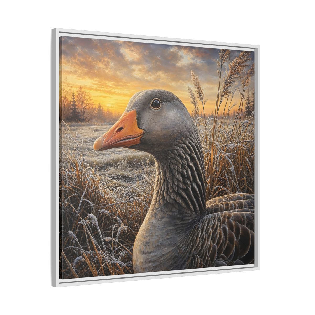 Side Mockup 25. Animals Goose Winter Goose shown as stretched canvas wall art