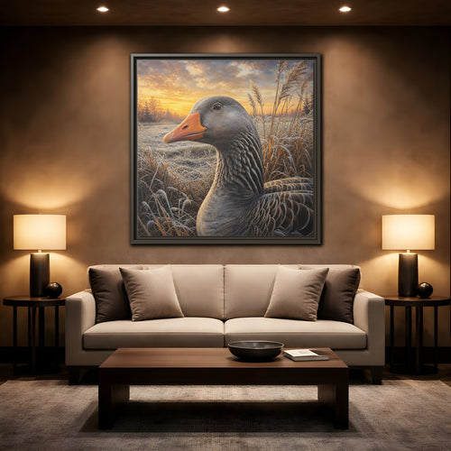 Mockup 2. Animals Goose Winter Goose shown as stretched canvas wall art
